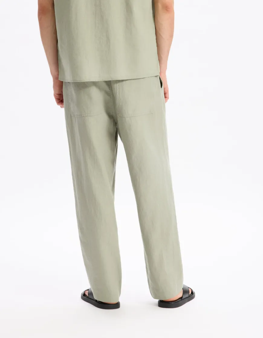Celio Pantalon loose 100% lin - vert^Homme Pantalons En Lin|Pantalons