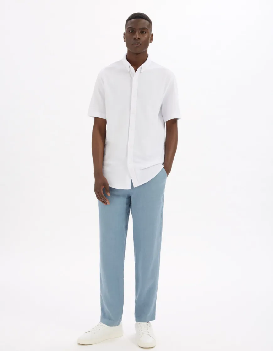 Celio Pantalon straight 100% lin - bleu^Homme Pantalons En Lin|Pantalons
