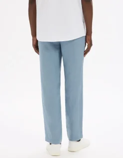 Celio Pantalon straight 100% lin - bleu^Homme Pantalons En Lin|Pantalons