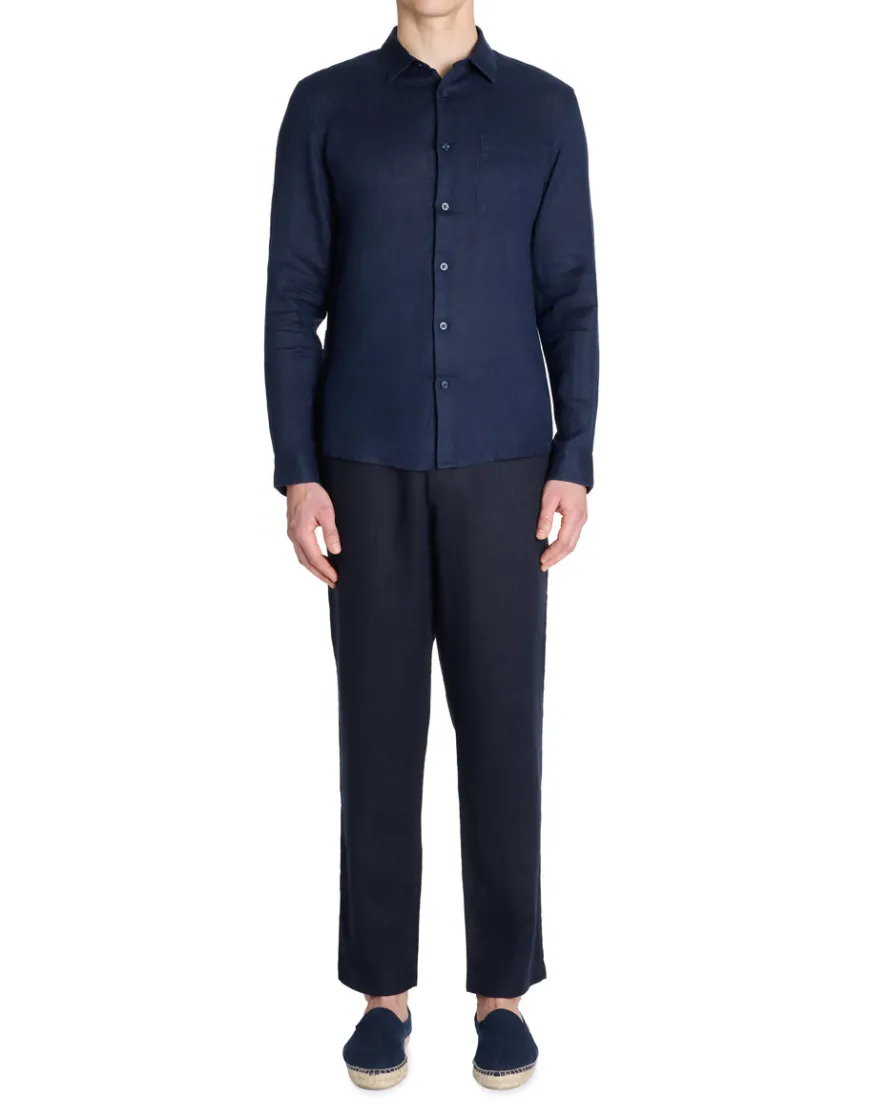 Celio Pantalon straight 100% lin - marine^Homme Pantalons En Lin|Pantalons