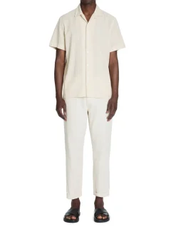 Celio Pantalon straight rayé en lin et coton - beige^Homme Pantalons En Lin|Pantalons