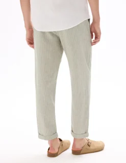 Celio Pantalon straight rayé en lin et coton - sauge^Homme Pantalons En Lin|Pantalons