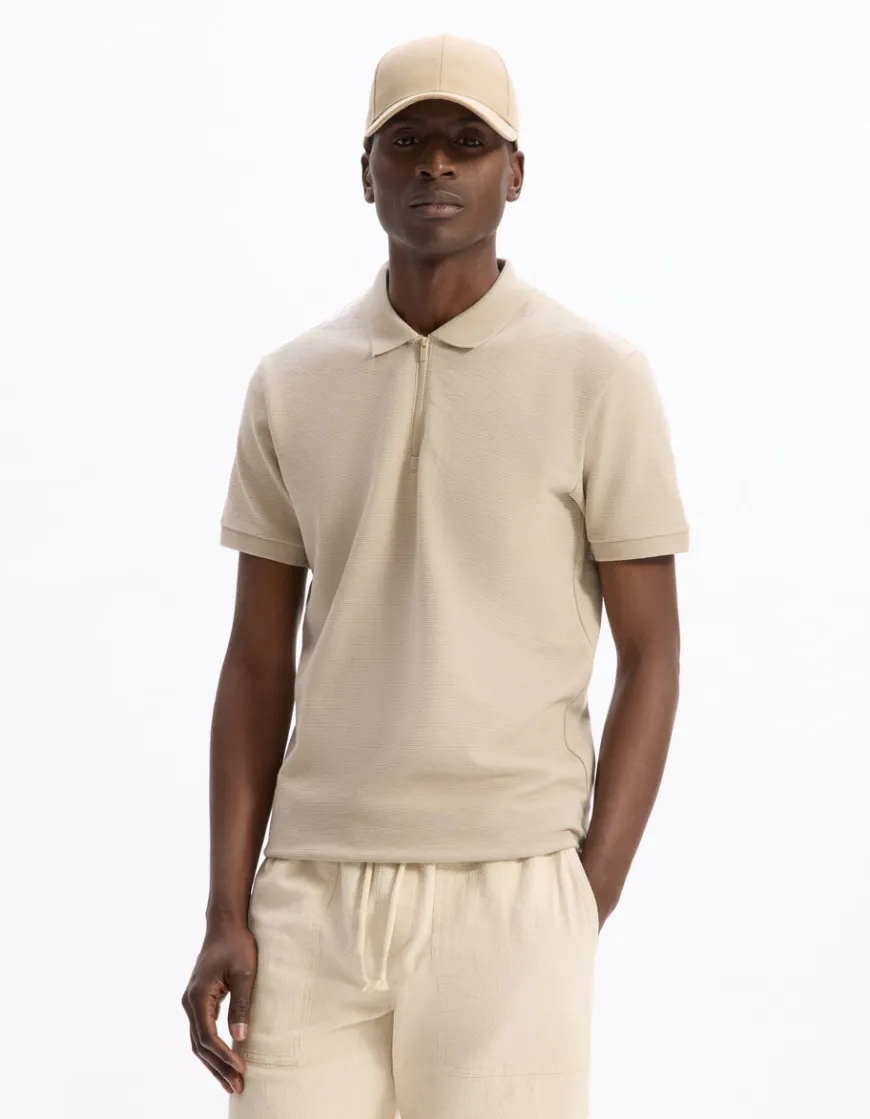 Celio Polo slim coton mélangé - beige^Homme Polos