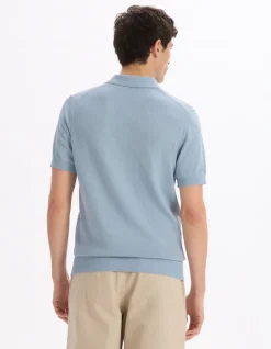 Celio Polo slim en maille coton mélangé - bleu clair^Homme Polos