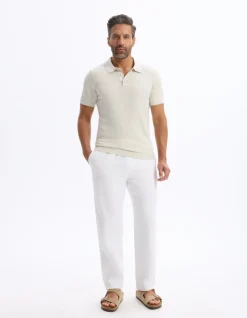 Celio Polo slim en maille coton mélangé - ecru^Homme Polos