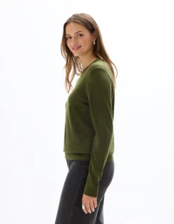 Celio Pull 100% laine mérinos à col rond - vert^Femme Pulls