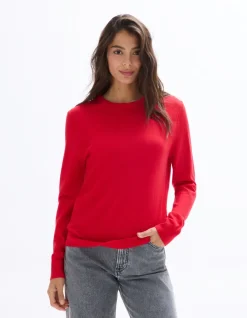 Celio Pull 100% laine mérinos à col rond - rouge^Femme Pulls