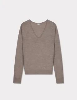 Celio Pull 100% laine mérinos à col V - taupe^Femme Pulls