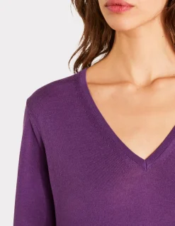 Celio Pull 100% laine mérinos à col V - violet foncé^Femme Pulls