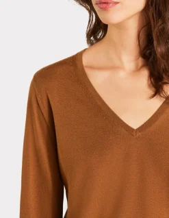 Celio Pull 100% laine mérinos à col V - marron^Femme Pulls