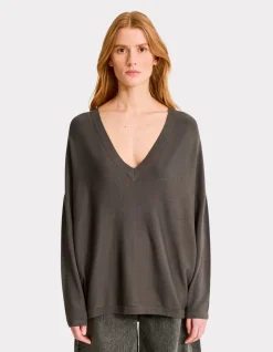 Celio Pull ample col V en viscose Ecovero - gris^Femme Pulls