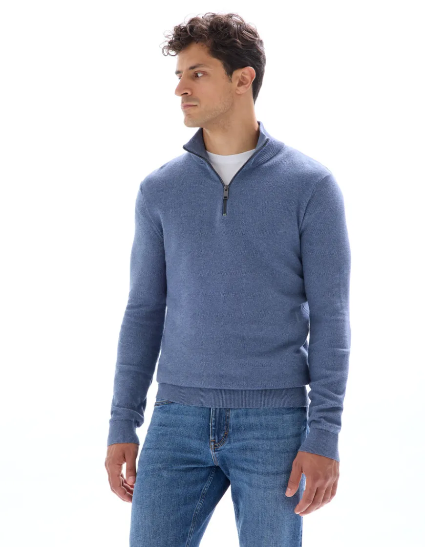 Celio Pull col camionneur 100% coton - bleu moyen^Homme Pulls