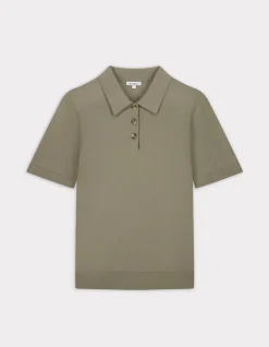 Celio Pull col polo manches courtes en maille - kaki^Femme Pulls