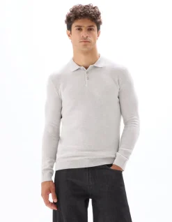 Celio Pull col polo slim 100% coton - gris chiné^Homme Pulls