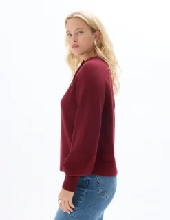 Celio pull col rond avec boutons décoratifs - rouge^Femme Pulls