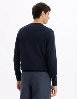 Celio Pull col V 100% coton - marine^Homme Pulls