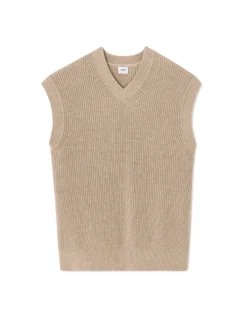 Celio Pull col V en maille perlé 100% coton - beige^Homme Pulls
