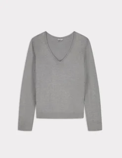 Celio Pull en maille fine col V - gris clair^Femme Pulls