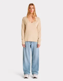 Celio Pull fluide col V en viscose Ecovero - beige^Femme Pulls