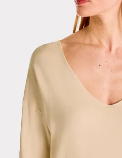 Celio Pull fluide col V en viscose Ecovero - beige^Femme Pulls