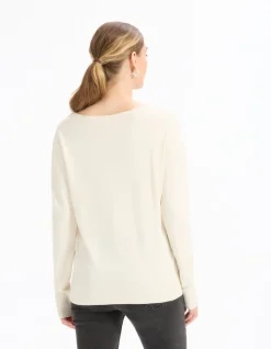 Celio Pull fluide col V en viscose écovéro - beige^Femme Pulls