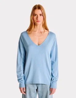 Celio Pull fluide col V en viscose Ecovero - bleu clair^Femme Pulls