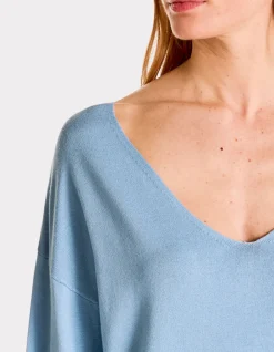 Celio Pull fluide col V en viscose Ecovero - bleu clair^Femme Pulls