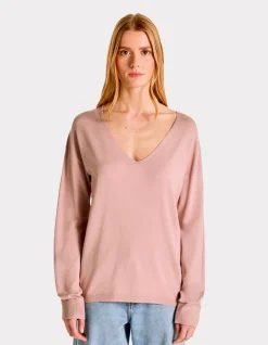 Celio Pull fluide col V en viscose Ecovero - rose grisé^Femme Pulls