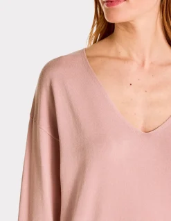 Celio Pull fluide col V en viscose Ecovero - rose grisé^Femme Pulls