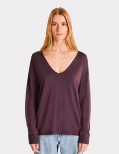 Celio Pull fluide col V en viscose Ecovero - violet^Femme Pulls