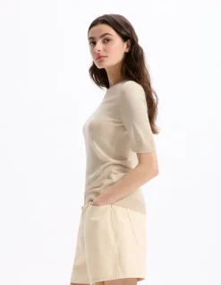 Celio Pull maille fine à manches courtes - beige^Femme Les Essentiels Aux Meilleurs Prix|Pulls