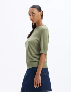 Celio Pull maille fine à manches courtes - vert^Femme Les Essentiels Aux Meilleurs Prix|Pulls