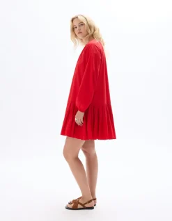 Celio Robe courte à volant - rouge^Femme Robes|Robes