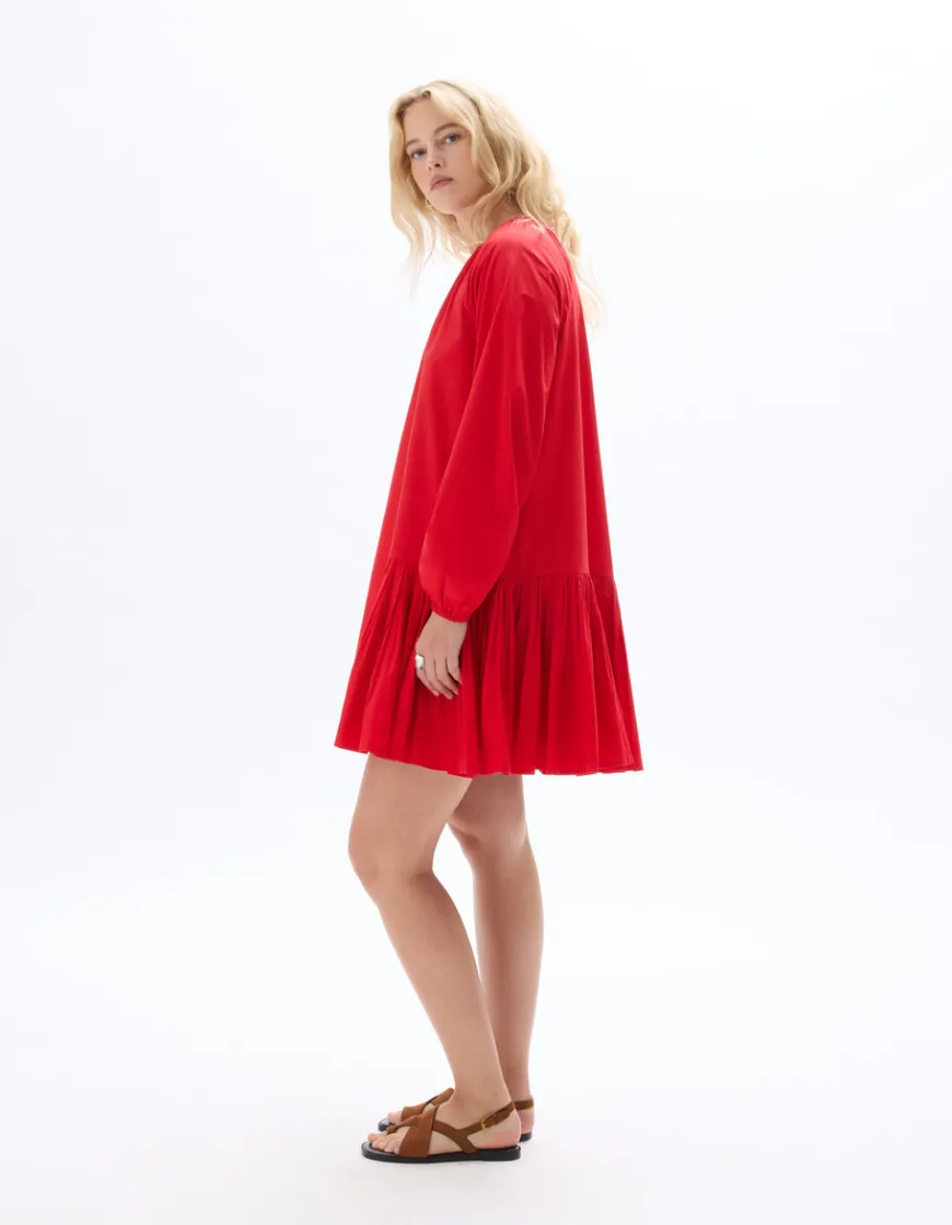 Celio Robe courte à volant - rouge^Femme Robes|Robes