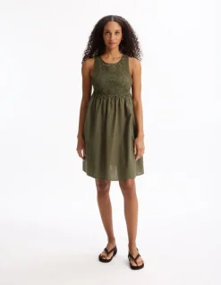 Celio Robe courte broderie sur le haut - kaki^Femme Robes|Robes