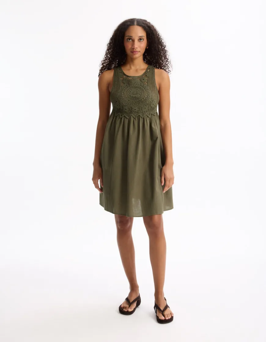 Celio Robe courte broderie sur le haut - kaki^Femme Robes|Robes