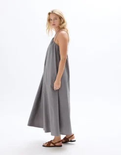 Celio Robe fluide longue à bretelles croisées - grise^Femme Robes|Robes