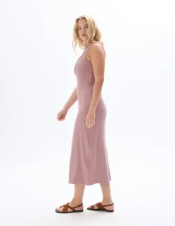Celio Robe longue côtelée en coton - violet^Femme Robes|Robes