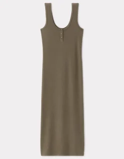 Celio Robe longue côtelée en coton - kaki^Femme Les Essentiels Aux Meilleurs Prix|Robes