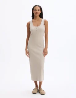 Celio Robe longue côtelée en coton - gris^Femme Les Essentiels Aux Meilleurs Prix|Robes