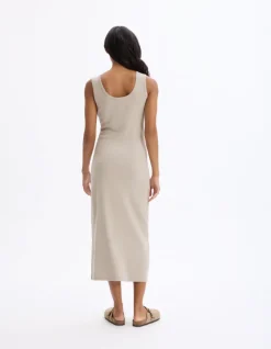 Celio Robe longue côtelée en coton - gris^Femme Les Essentiels Aux Meilleurs Prix|Robes
