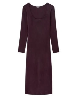 Celio Robe longue côtelée fluide - marron^Femme Robes|Robes