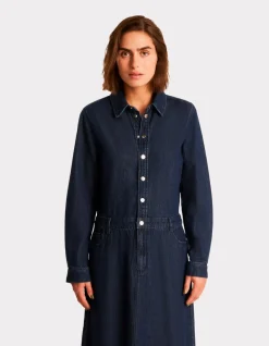 Celio Robe longue en jean col chemise - bleu^Femme Robes|Robes