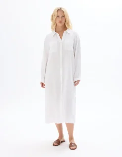 Celio Robe longue en lin -^Femme Robes|Robes