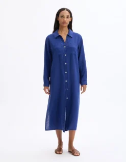 Celio Robe longue en lin - indigo^Femme Robes|Robes