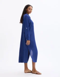Celio Robe longue en lin - indigo^Femme Robes|Robes