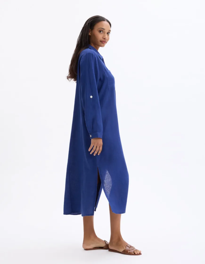 Celio Robe longue en lin - indigo^Femme Robes|Robes