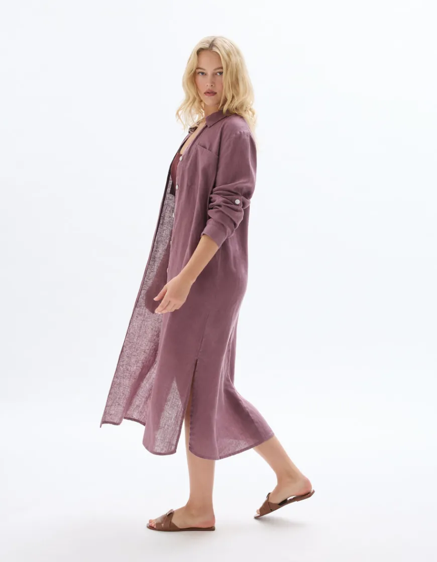 Celio Robe longue en lin - violet^Femme Robes|Robes