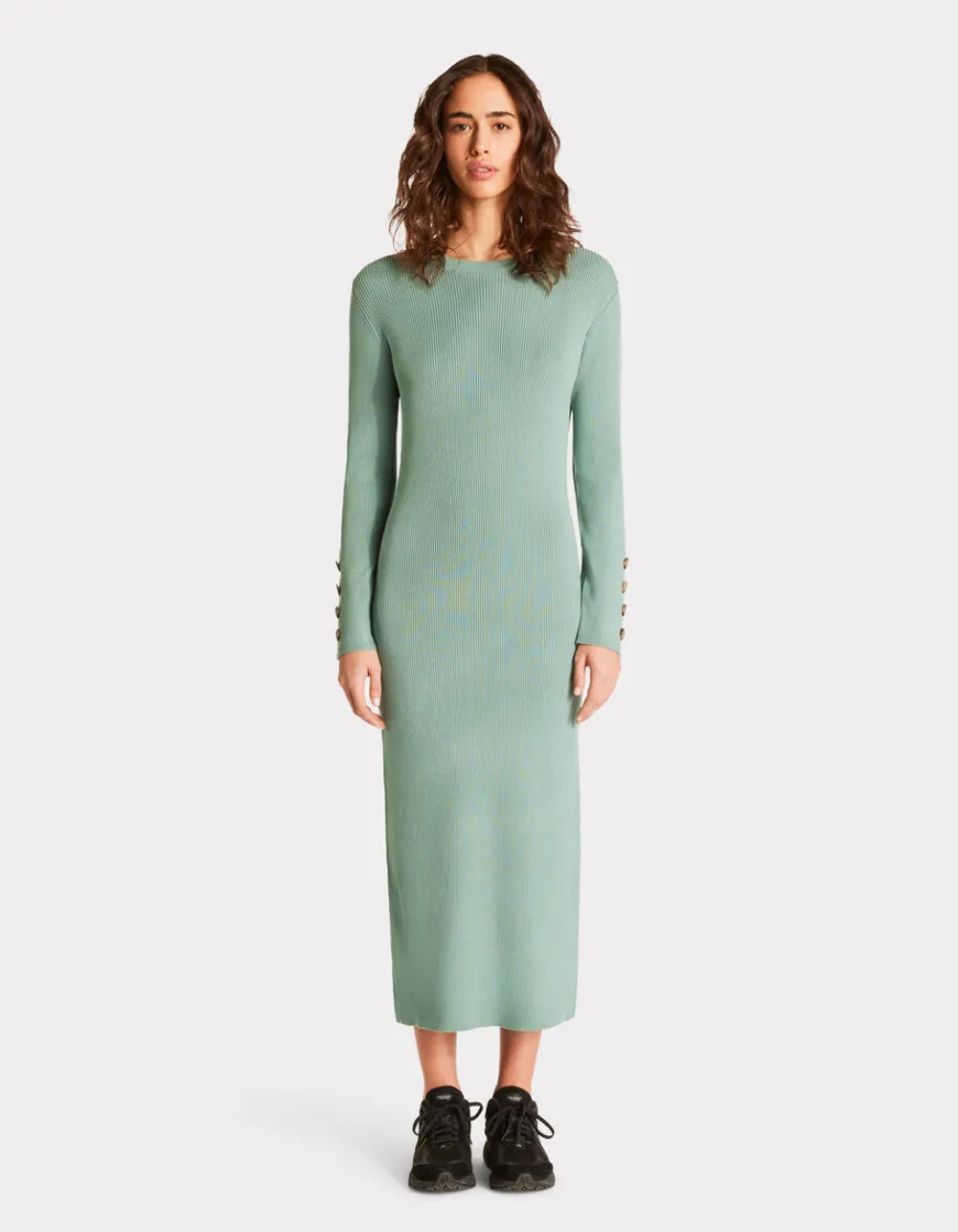 Celio Robe longue en maille côtelée - vert^Femme Robes|Robes