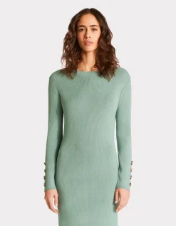 Celio Robe longue en maille côtelée - vert^Femme Robes|Robes